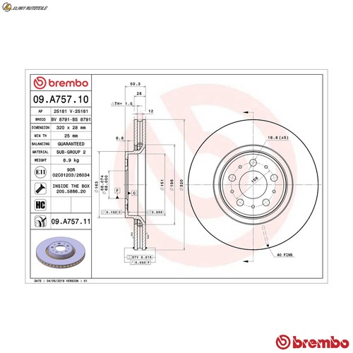 Brake discs a757 11 for - brake, 09.a757.11